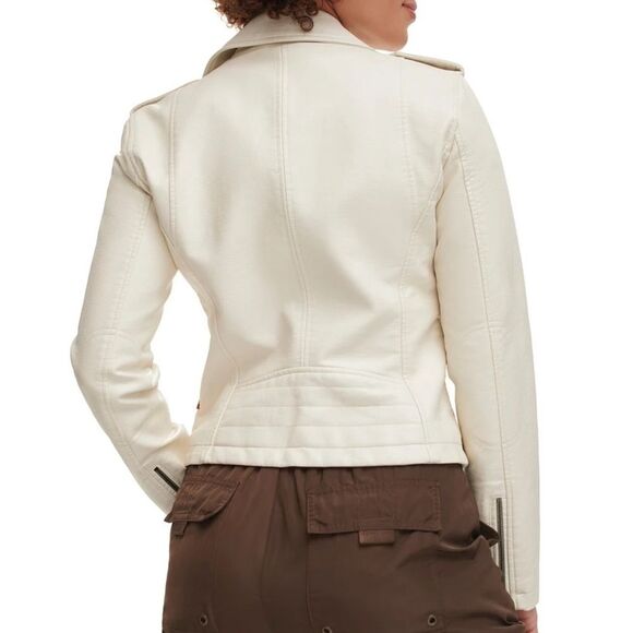 NWOT LEVI'S Faux Leather Jacket white cream oyster medium - Picture 5 of 15